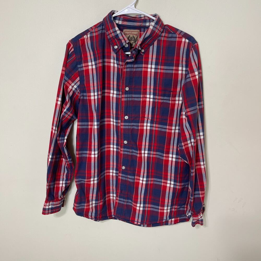 Red Camel Boys Big Kids Long Sleeve Red Plaid Western Button Up Shirt XL